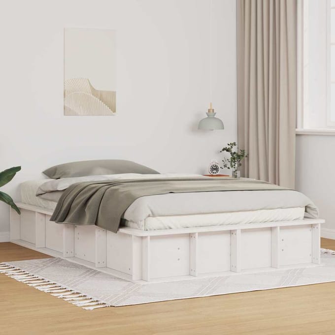 vidaXL - Bedframe - Wit - 140 - x - 200 - cm - Massief - grenenhout