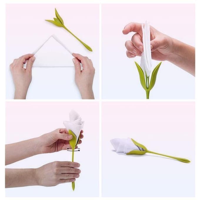 Supports de serviette - ABS - 12 pcs - Tiges vertes - Fleurs - Décoration de table vert