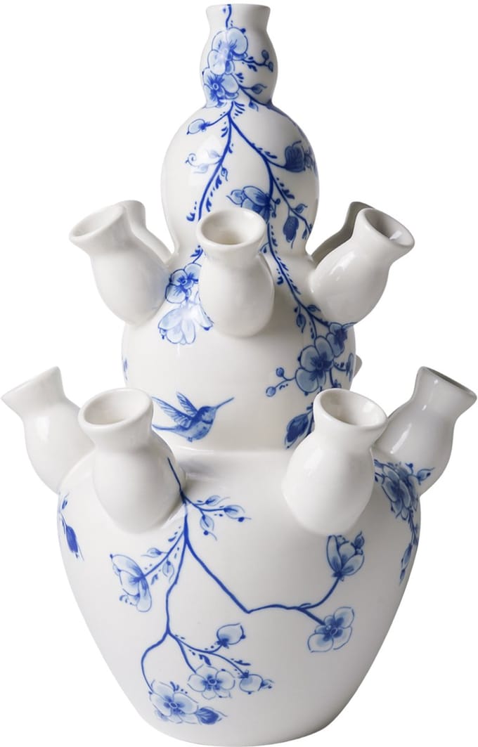Heinen Delfts Blauw - Tulpenvaas - 3-laagse knobbelvaas - Orchidee - Keramiek - 35 cm