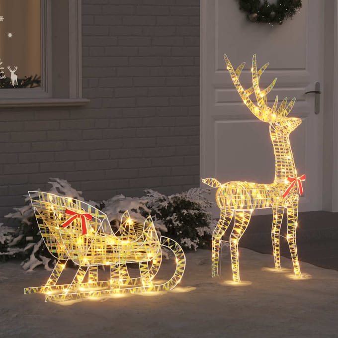 vidaXL - Rendier - Trek - Slede - 200 - LED's - Warmwit - 70 - x - 26 - x - 129 - cm - PET