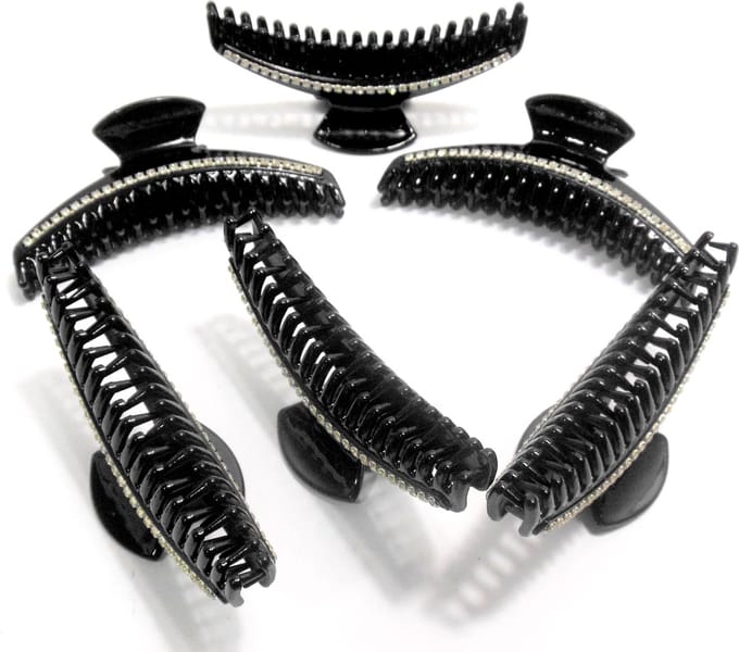 6 haarklemmen 10 cm zwart met strass