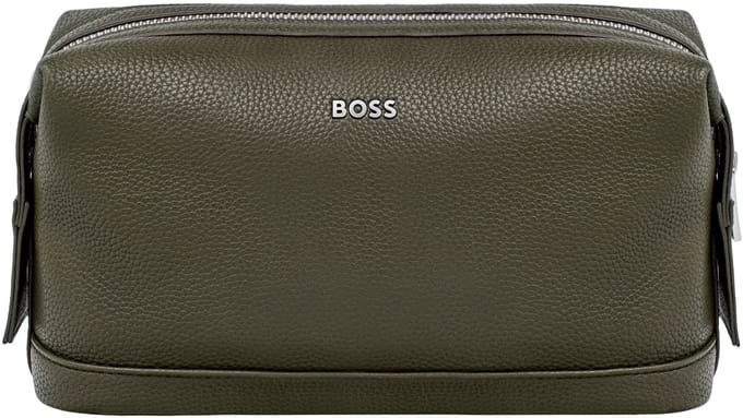 HUGO BOSS toilettas Classic Grained Washbag Khaki groengrijs