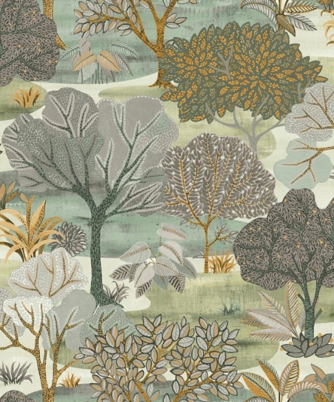 Allure - Bomen - Behang Woonkamer - Behang Slaapkamer - Wandbekleding - Olive - 0,53 x 10,05 M.