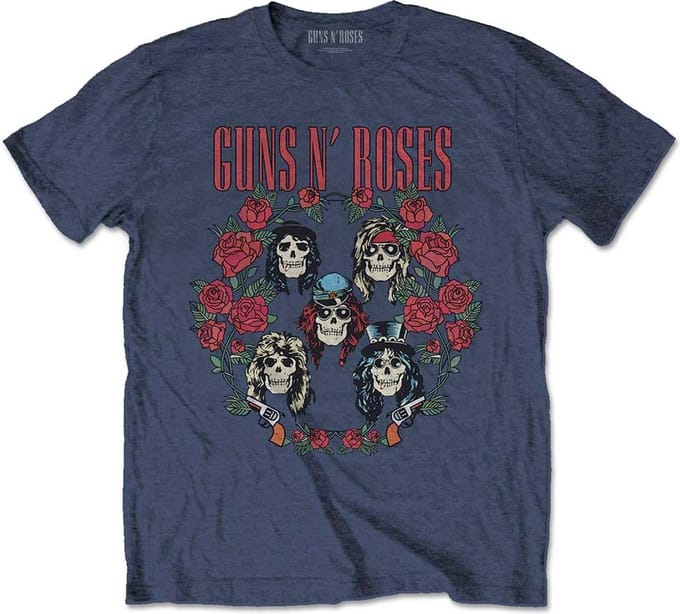 Guns N' Roses - Skulls Wreath Heren T-shirt - S - Blauw