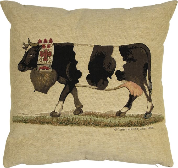 gobelin kussen almabtrieb koebel wit zwart 45x45cm