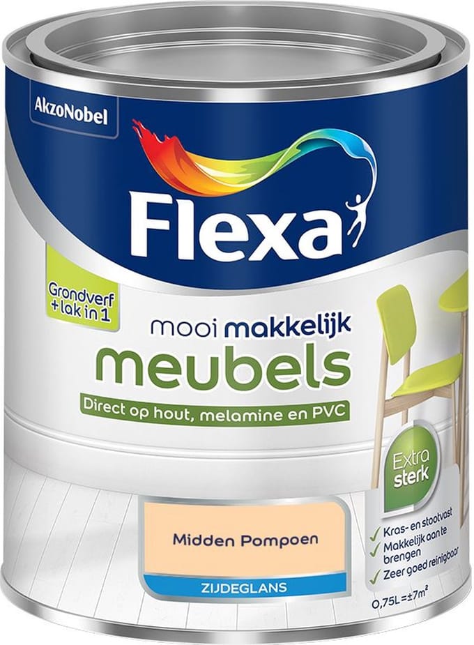Flexa - Mooi Makkelijk Meubels Zijdeglans - Midden Pompoen - Mengverf - 750 Ml