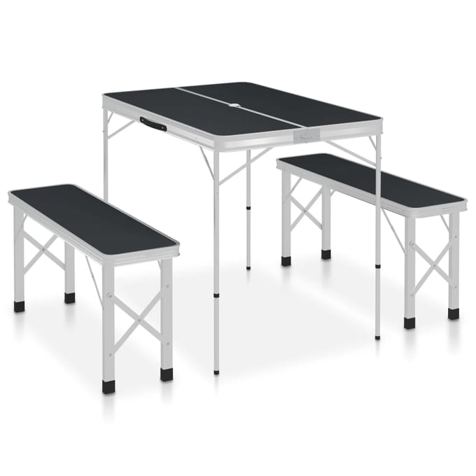 vidaXL - Campingtafel - inklapbaar - met - 2 - banken - aluminium - grijs