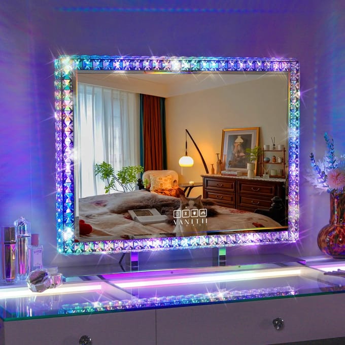 VANITII GLOBAL Hollywood Make-up Spiegel met Verlichting Licht LED RGB Wit 80 × 60 cm