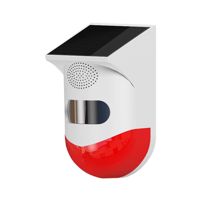 Zonne-energie Draadloos Onafhankelijke Infrarood Bewegingssensor Detector Stroboscoop Sirene 120dB Alarm 1 rood