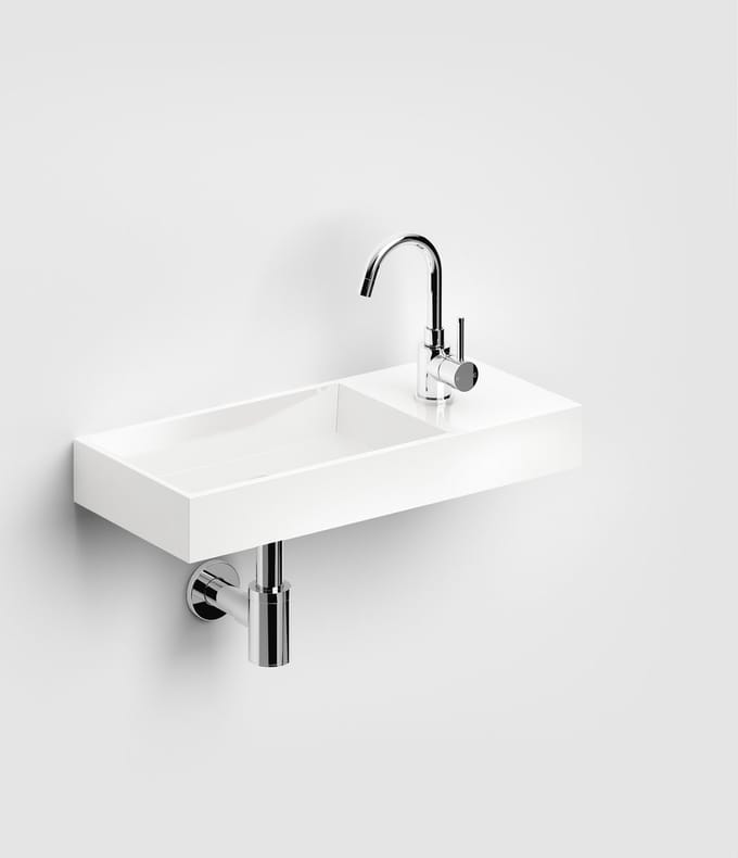 Clou Mini Wash Me fontein 56x24cm rechts mineraalsteen Wit