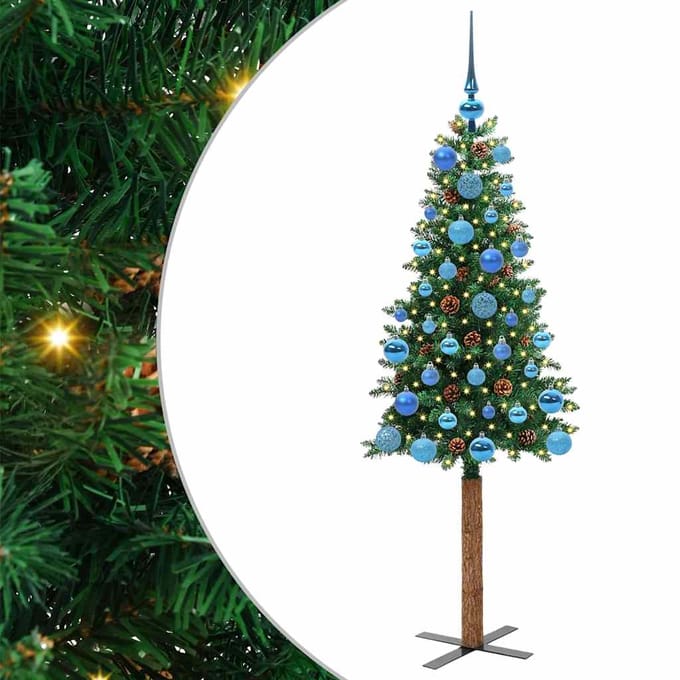 vidaXL - Slanke - Kerstboom - Groen - 150 - cm - PVC - en - massief - dennenhout