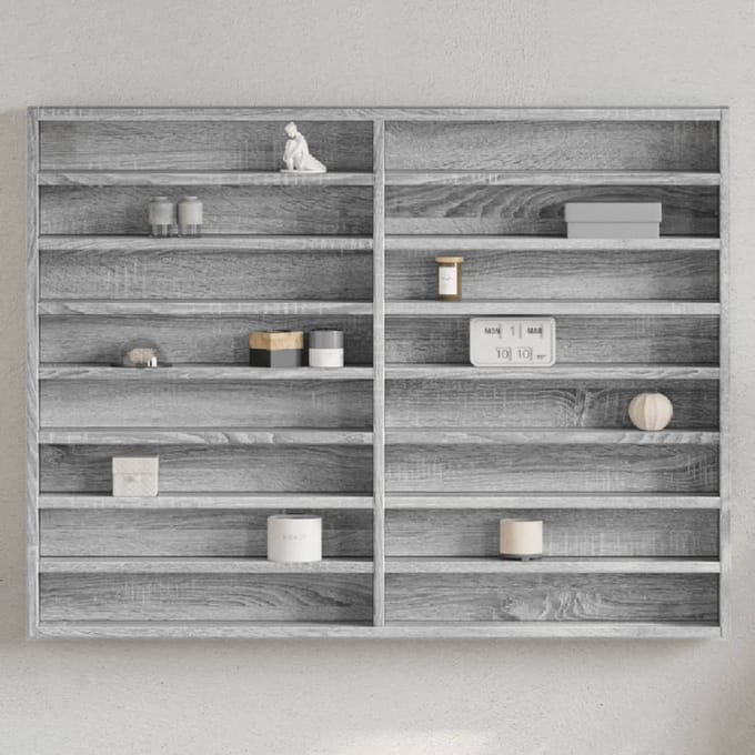 vidaXL - Vitrinekast - 100x8,5x75 - cm - bewerkt - hout - grijs - sonoma - eikenkleur