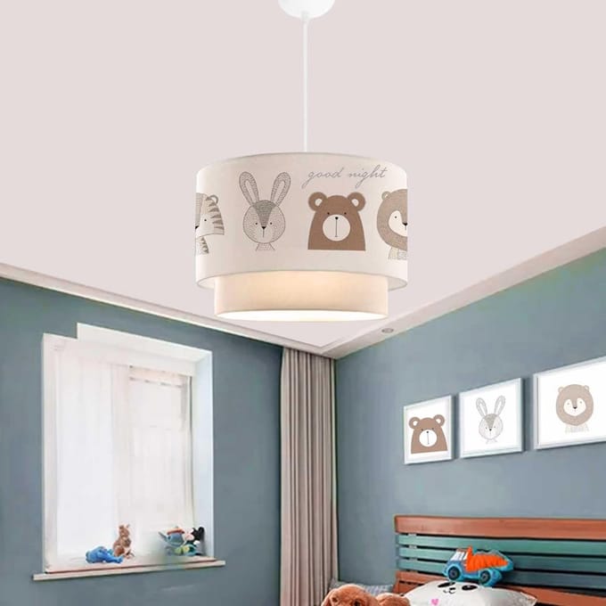 Kinder Hanglamp Wit met Dierenprint - Verstelbare Plafondlamp voor Kinderkamer
