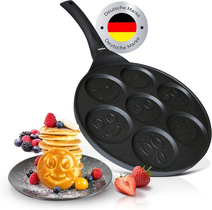 Pannenkoekenpan met Vormpjes - Eierkoek Pan - Ontbijt Maken - 7 Mini Vormen - 26 cm Diameter - Goud