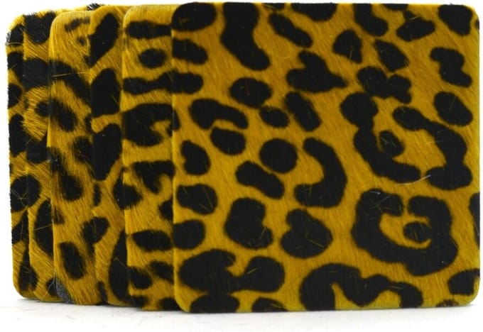 Timbelt set van 6 onderzetters - panter geel - 100% leer