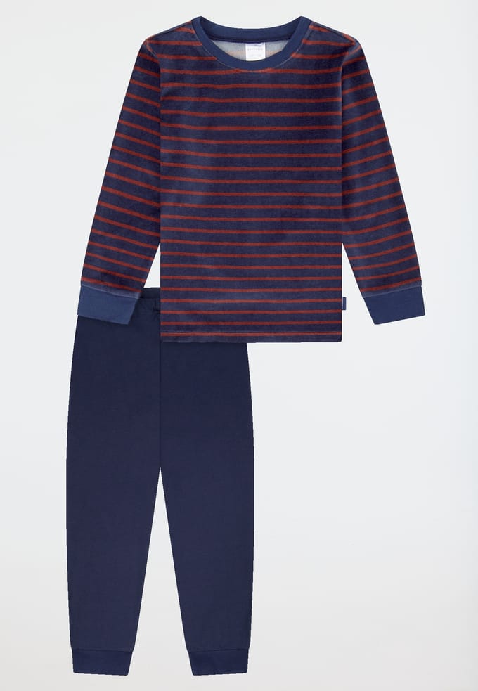 Pyjama lange velours manchetten strepen donkerblauw - Boys World 92