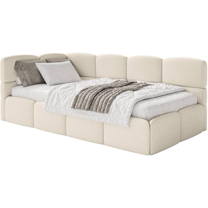 Jeugdbed Chloe links bouclé 90x200 met opbergruimte | NADUVI Collection