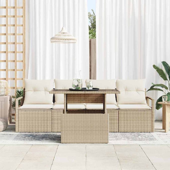vidaXL - Tuinbank - Set - 5 - st - 4-zits - Beige - en - Crème - poly - rattan