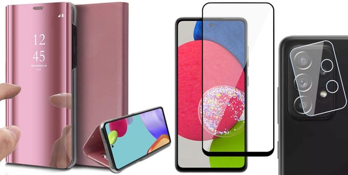 Hoesje geschikt voor Samsung Galaxy A52s - Spiegel Book Case - Roze - Met Full Screenprotector en Camera Screen Protector