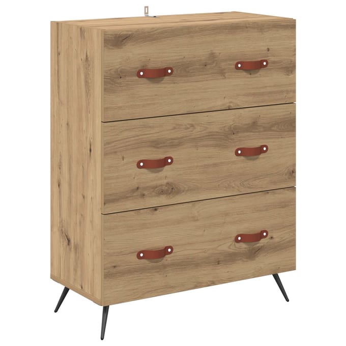 vidaXL - Ladekast - 3-Lade - Artisan - Eik - 69,5 - x - 34 - x - 90 - cm