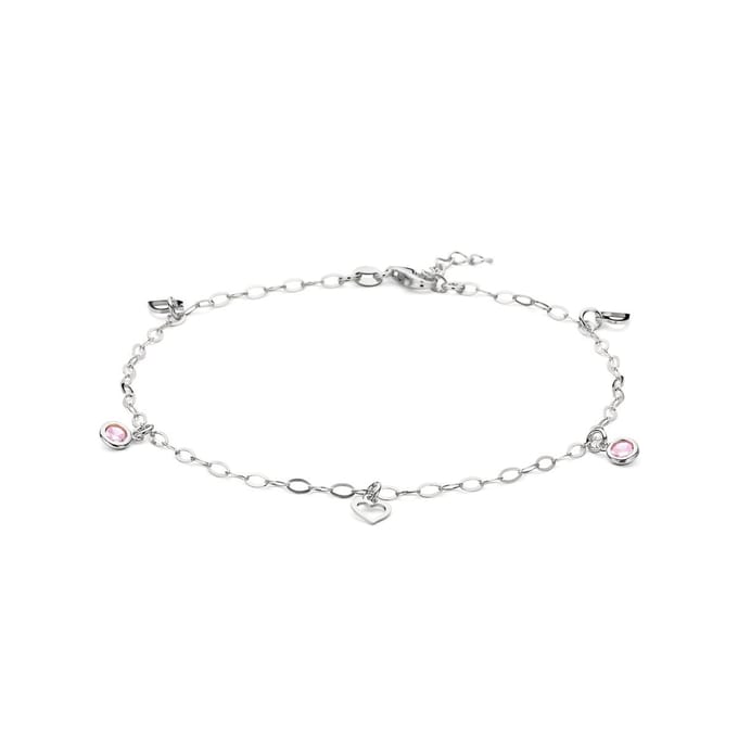 Enkelbandje hart en roze zirkonia 24 + 2 cm