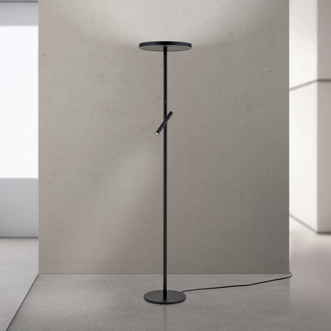 ORION LED vloerlamp Teide, zwart, metaal, leeslamp, dimmer