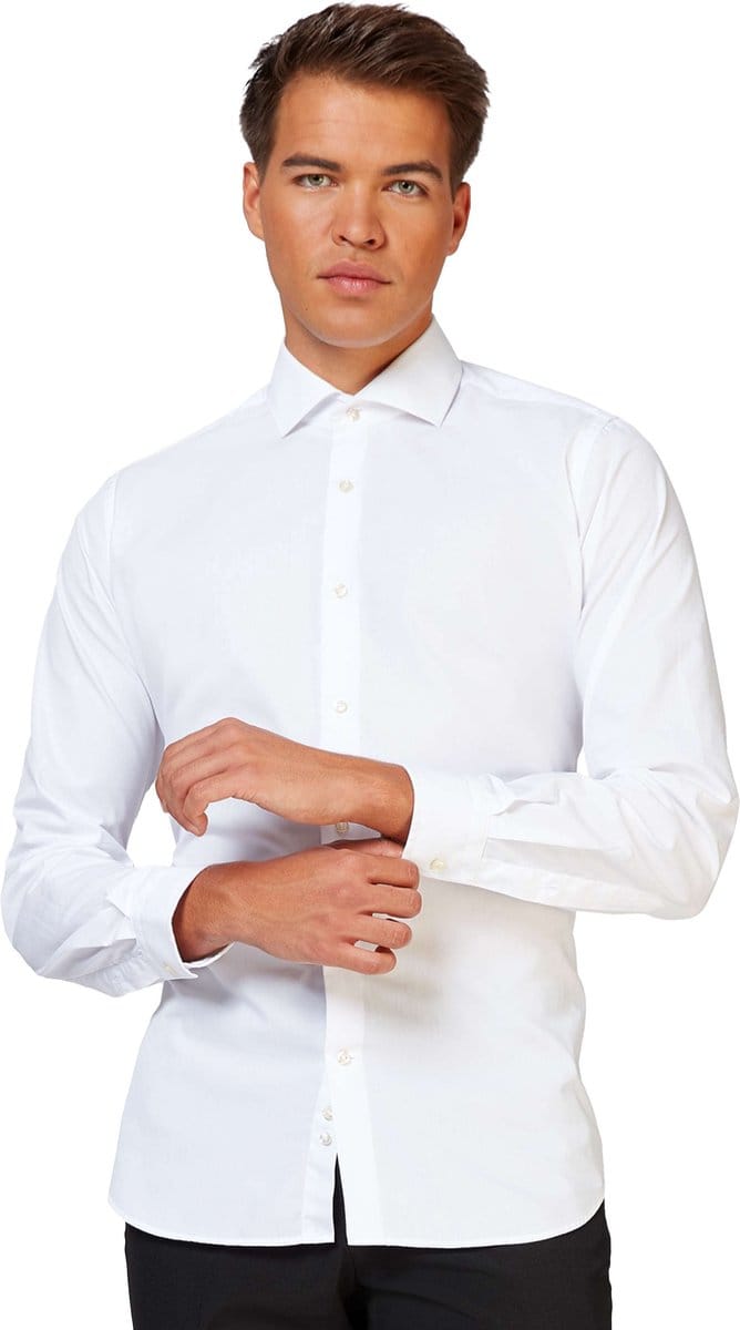 OppoSuits SHIRT LS White Knight - Mannen - Heren Overhemd - Feestkleding - Effen Gekleurd - Wit - Maat: 3XL