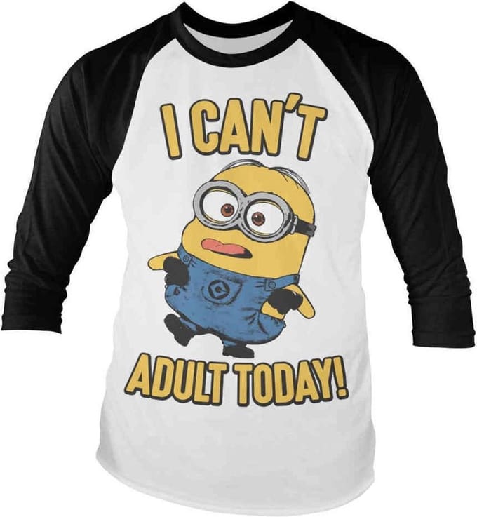 Minions Raglan top -M- I Can't Adult Today Wit/Zwart
