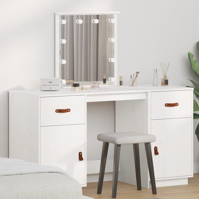 vidaXL - Kaptafelset - met - LED - massief - grenenhout - wit