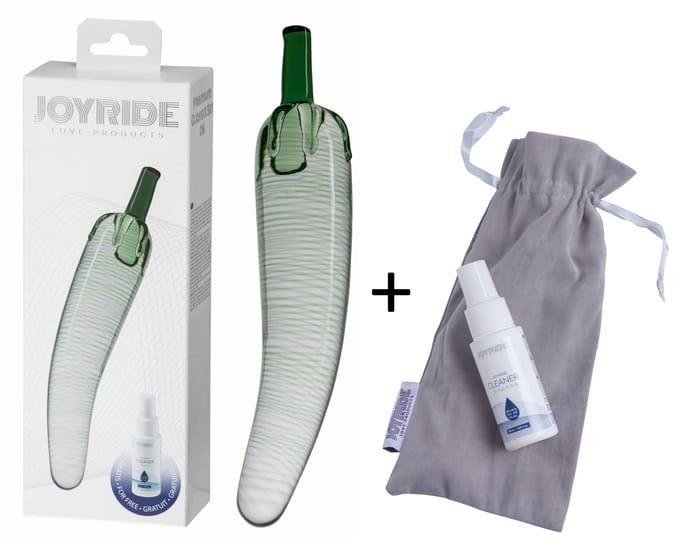 Joyride - Glazen dildo met groene accenten - Set 06