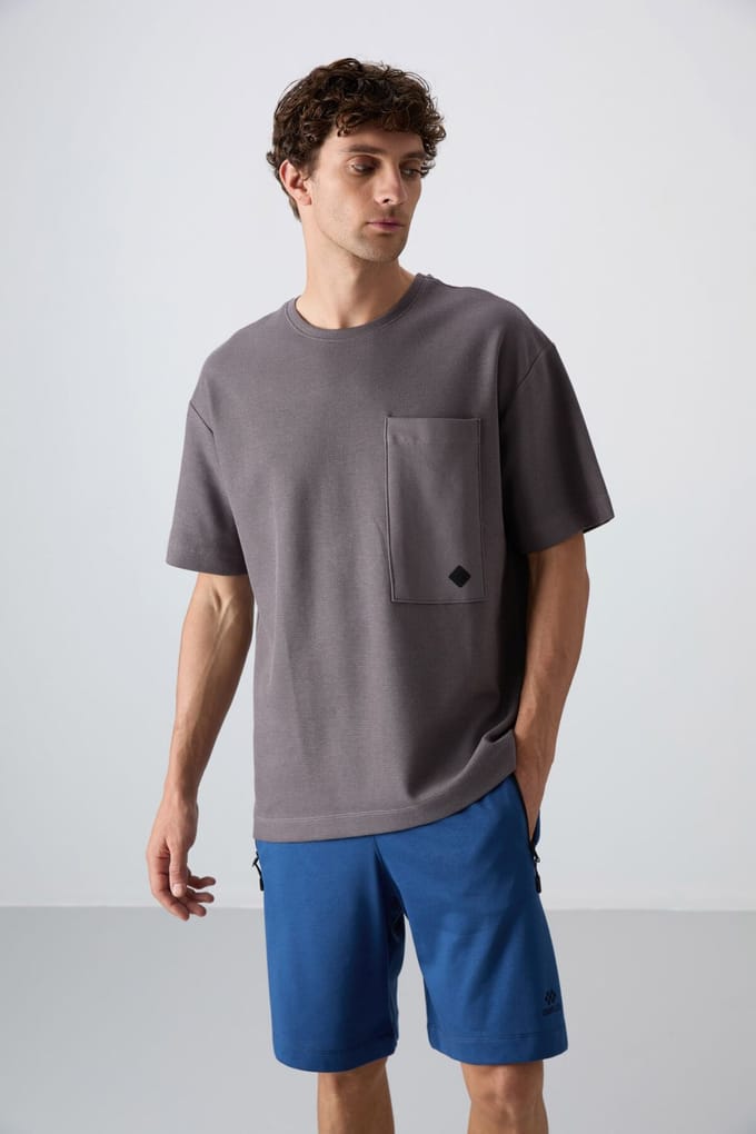 Oversized Katoenmix T-Shirt met Ronde Hals en Pocket