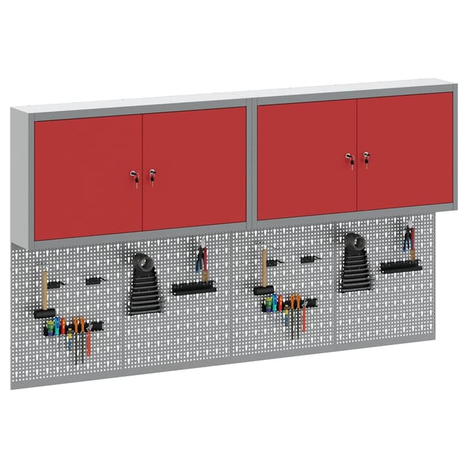vidaXL - Gereedschapskast - Set - met - plank - 6 - st - Rood - Gepoedercoat - staal