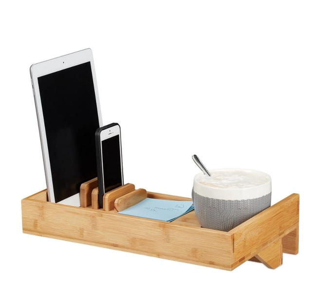 Ruimtebesparend bedplankje met glashouder van bamboe - natuurlijke kleur Beside shelf