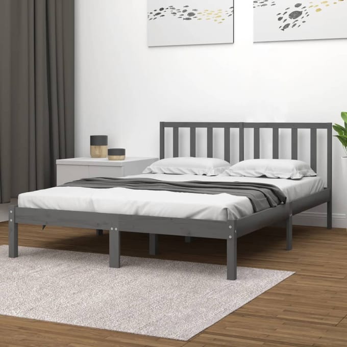 vidaXL - Bedframe - massief - grenenhout - grijs - 200x200 - cm