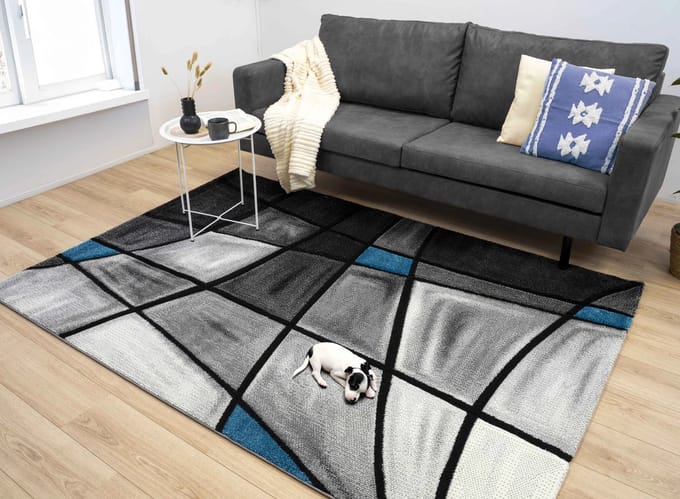 Flycarpets Kristal Modern Vloerkleed - 80x150cm - Grijs/Blauw