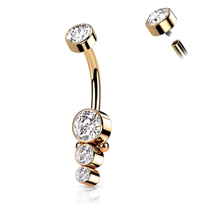 Navelpiercing PVD Triple CZ Round Cluster Dropdown - rose - LMPiercings