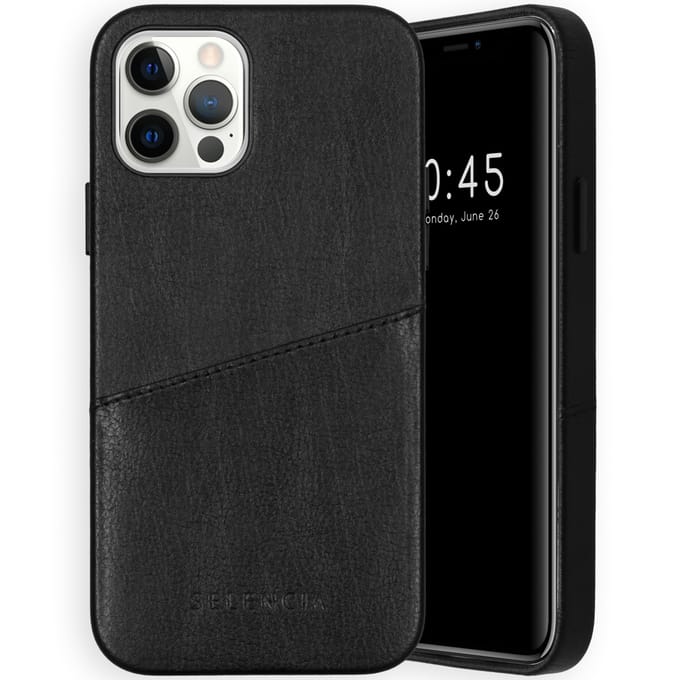 Selencia Vayu Vegan Lederen Backcover voor de Apple iPhone 12 (Pro) - Zwart