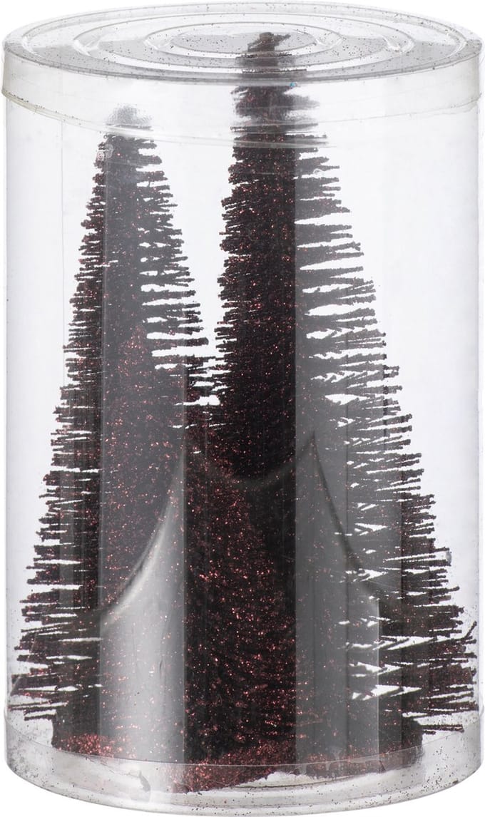 J-Line decoratie Kerstboom Glitter - kunststof - bordeaux - doos van 4