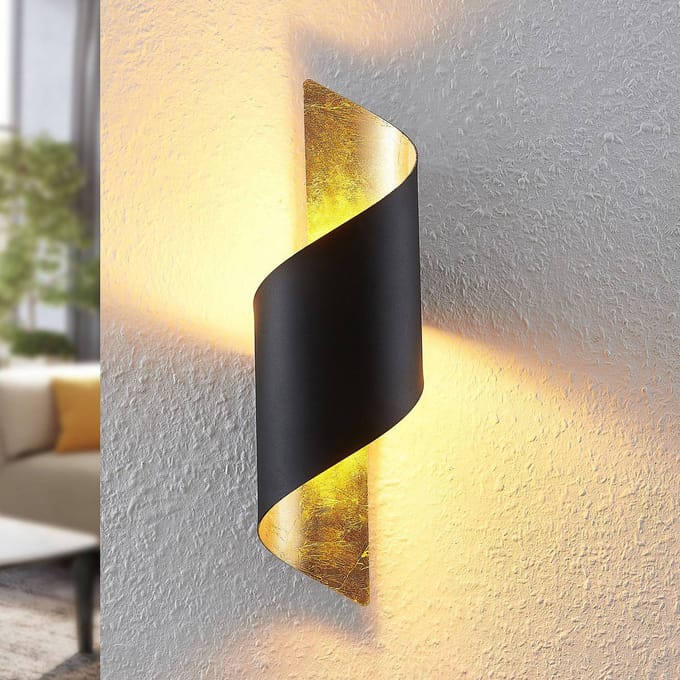 Lindby - wandlamp - 1licht - IJzer - H: 35 cm - E14 - zwart, goud