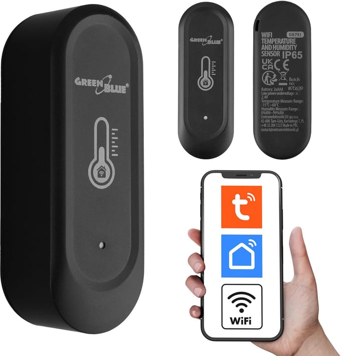 GreenBlue WiFi-buitenvochtigheids- en temperatuursensor, Android/iOS, 3,0 V DC, LR03x2, IP65, GB741