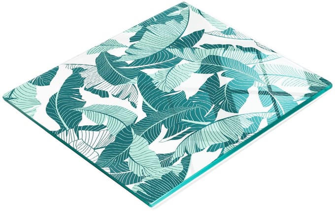 Keuken serveerplank van gehard glas met palmboommotief, 60x52 cm