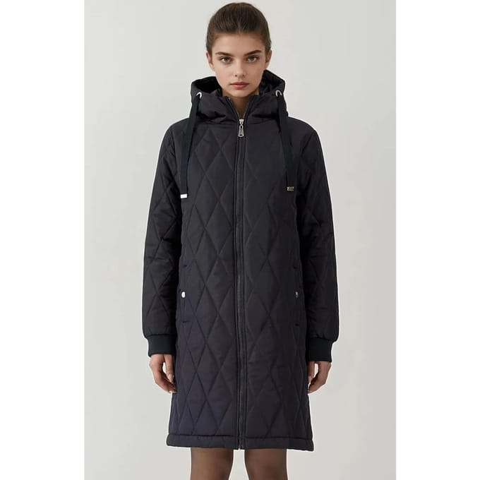 Lange Gewatteerde Gabardine Jas met Capuchon
