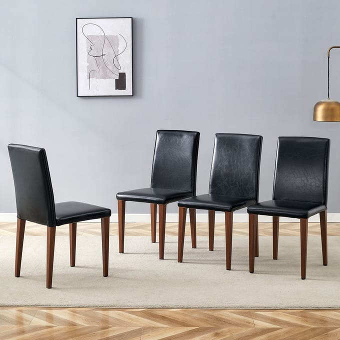 MODENUIT Eetkamerstoel 90 cm - Set van 4 met Ergonomische Rugleuning - Voor Eetkamer - PU-Leer Zwart
