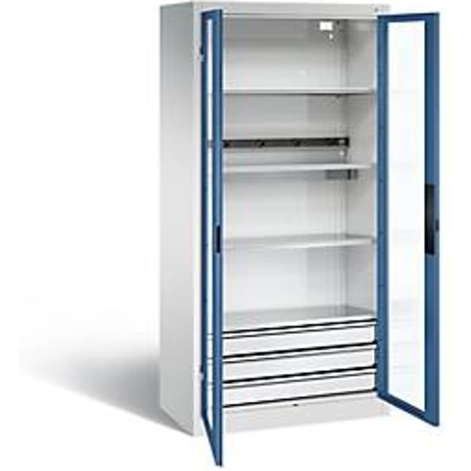 C+P Basic batterijlaadkast met acrylglas doorkijkvenster, H 1950 x B 930 x D 500 mm, lichtgrijs/blauw
