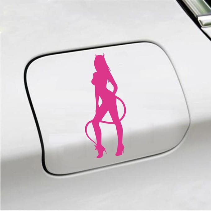 Bumpersticker - Vrouw Duivel - 7 X 16,5 - Roze