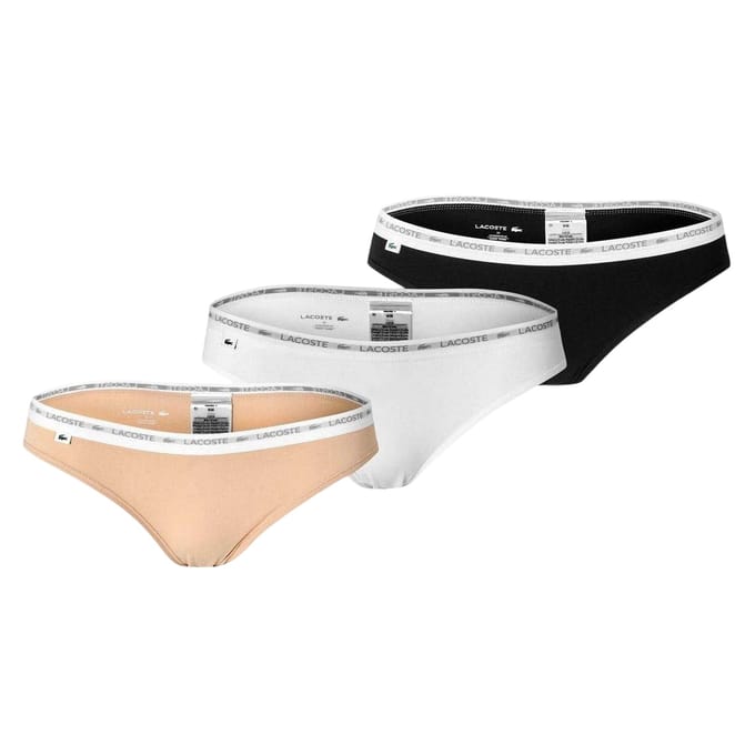 Lacoste Katoenmix-slipjes voor dames (set van 3) (Biscuit/Wit/Zwart)