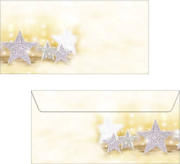 Kerst envelop Sigel 90gr DL - goud met zilveren ster 50 stuk
