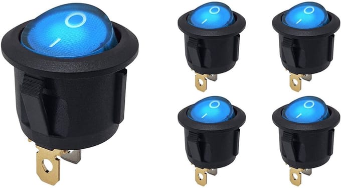 ProRide Wipschakelaar ON-OFF KCD2-220 - Rond - 3 pins - 250V/6A - Blauw - 5 stuks