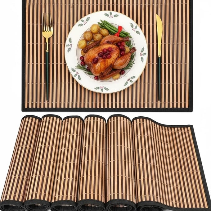 Placemats Set - Tafelmatten Bamboe - Eettafel Beschermen - Hittebestendig Wasbaar - 6 Stuks 45x30cm - Natuurlijk