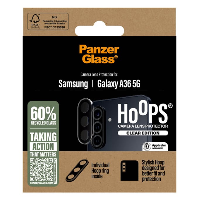 PanzerGlass Screenprotector geschikt voor Samsung Galaxy A36 Glazen | PanzerGlass Hoops Camera Lens Protector - Case Friendly